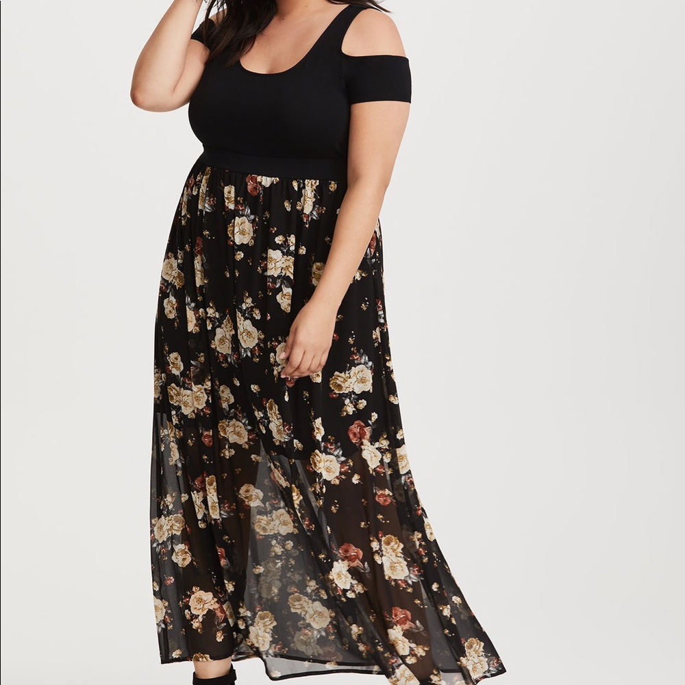 Torrid floral cold shoulder maxi dress